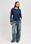 Blusa manica lunga in raso - BLU