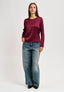 Blusa manica lunga in raso - BORDEAUX