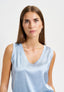 Blusa smanicata in raso di viscosa - AZZURRO