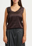 Blusa smanicata in raso di viscosa - MARRONE