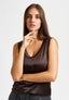 Blusa smanicata in raso di viscosa - MARRONE