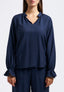Viscose blouse with ruffle cuffs - BLUE
