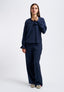 Viscose blouse with ruffle cuffs - BLUE