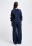 Viscose blouse with ruffle cuffs - BLUE