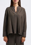 Blusa viscosa con faldone davanti - MILITARE