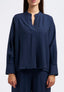 Blusa viscosa con faldone davanti - BLU