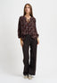 Blusa fantasia con arriccio e laccetti - MARRONE