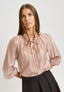 Blusa con rouches e lacci al collo - AVORIO
