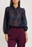 Blusa con rouches e lacci al collo - BLU