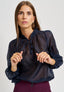 Blusa con rouches e lacci al collo - BLU
