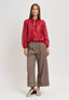 Blusa con rouches e lacci al collo - BORDEAUX