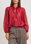 Blusa con rouches e lacci al collo - BORDEAUX
