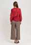 Blusa con rouches e lacci al collo - BORDEAUX