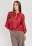 Blusa con rouches e lacci al collo - BORDEAUX