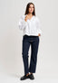 Camicia con scollo a V e spacchetti - BIANCO