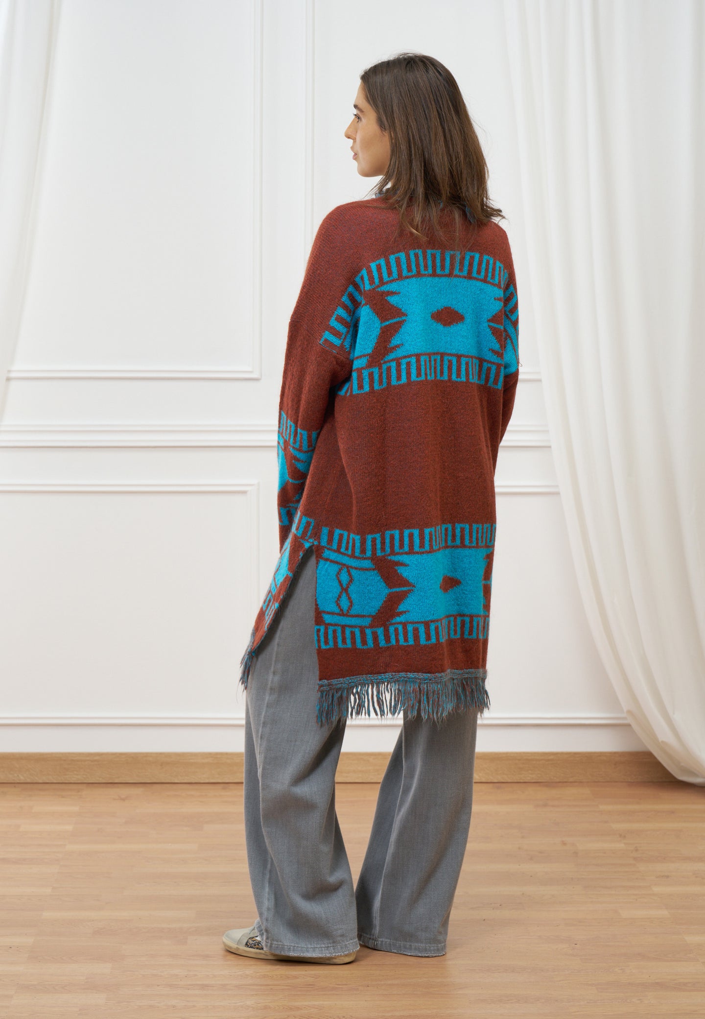 Cappotto jacquard con cintura