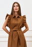 Vestito lungo con maniche volant - TABACCO