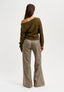 Cardigan a costine con scollo a v - NOCCIOLA
