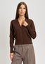 Cardigan con scollo a v e bottoni - MARRONE