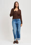 Cardigan con scollo a v e bottoni - MARRONE
