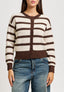 Cardigan girocollo a righe - MARRONE