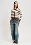 Cardigan girocollo a righe - MARRONE
