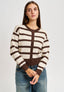 Cardigan girocollo a righe - MARRONE