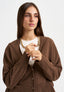 Cardigan scollato con misto cachemire - MARRONE