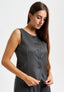 Gilet girocollo gessato con lurex - GRIGIO MEDIO