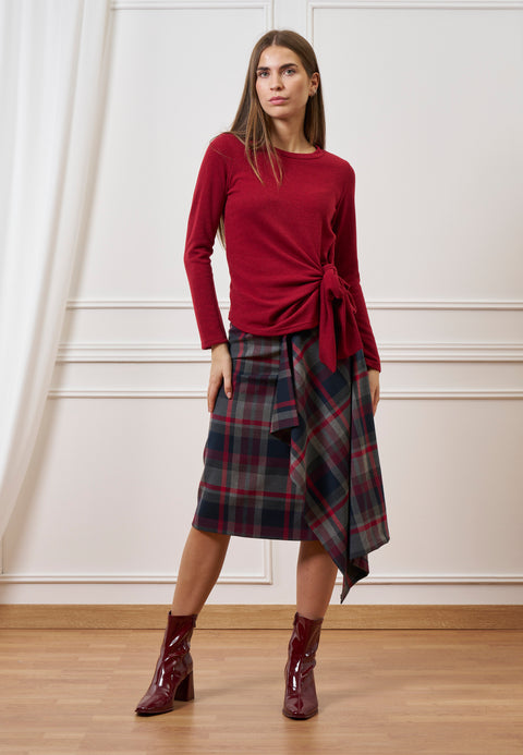 Gonna midi a quadri con volant