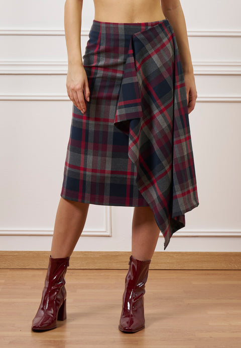 Gonna midi a quadri con volant