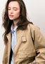 Giubbino corto con collo a contrasto - BEIGE