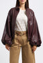 Oversized faux leather bomber jacket - BURGUNDY