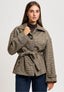 Cappotto corto a quadri con cintura - BEIGE