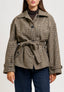 Cappotto corto a quadri con cintura - BEIGE