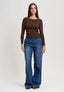 Maglia a costine con lurex - MARRONE