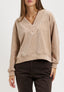 Maglia in ciniglia a coste con scollo a V - BEIGE