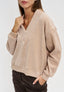 Maglia in ciniglia a coste con scollo a V - BEIGE
