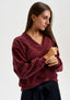 Maglia in ciniglia a coste con scollo a V - BORDEAUX