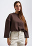 Felpa voluminosa crop con cuore ricamato - MARRONE