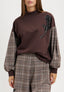 Felpa con inserti tartan e applicazione - MARRONE