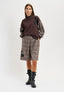 Felpa con inserti tartan e applicazione - MARRONE
