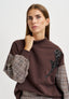 Felpa con inserti tartan e applicazione - MARRONE