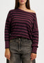 Maglia over girocollo a righe - NERO/BORDEAUX