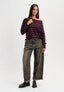 Maglia over girocollo a righe - NERO/BORDEAUX