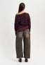 Maglia over girocollo a righe - NERO/BORDEAUX