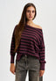 Maglia over girocollo a righe - NERO/BORDEAUX