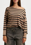 Maglia over girocollo a righe - NERO/TABACCO