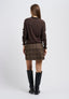 Mock neck top with ruffles - BROWN