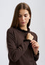 Mock neck top with ruffles - BROWN